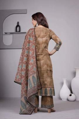 Beautiful Brown Kurti Pant Set With Dupatta