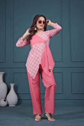 Exclusive Pink Cord Set With Printed Patterns