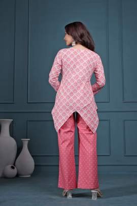 Exclusive Pink Cord Set With Printed Patterns