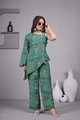 Green Designer cord Set with Elegent Print 