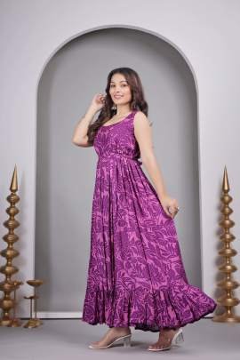Summer Wear Rayon Dark Purple Long Kurti